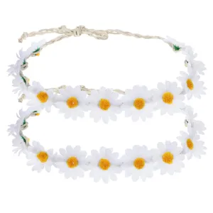2 Pcs Daisy Flower Crown Headbands for Women, Sunflower Headband Crown Adjustable Bohemian Daisy Floral Headpiece for Weddings Parties Photo Props