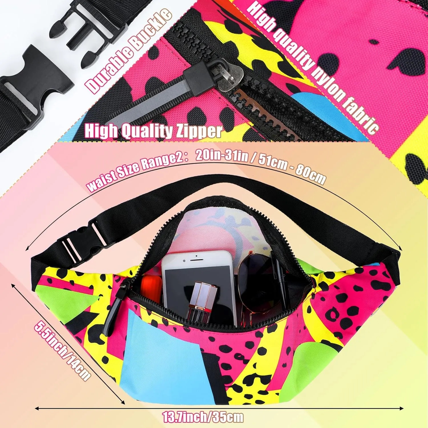 2 Pcs Retro 80s 90s Outfits for Women Men Fanny Pack and Hat Costumes Accessories for Party Decorations