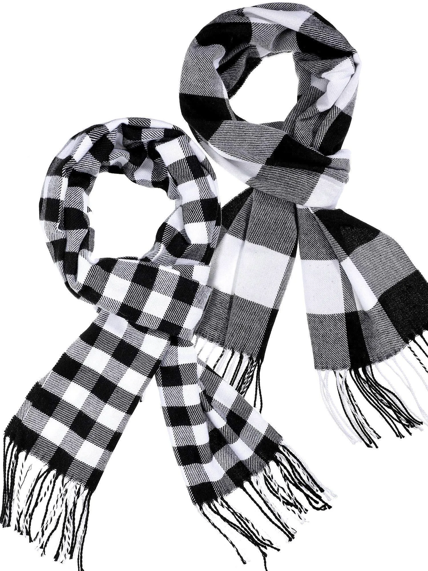 2 Pieces Plaid Check Warm Women Blanket Scarf Cozy Plaid Winter Scarf Wrap Shawl Black White