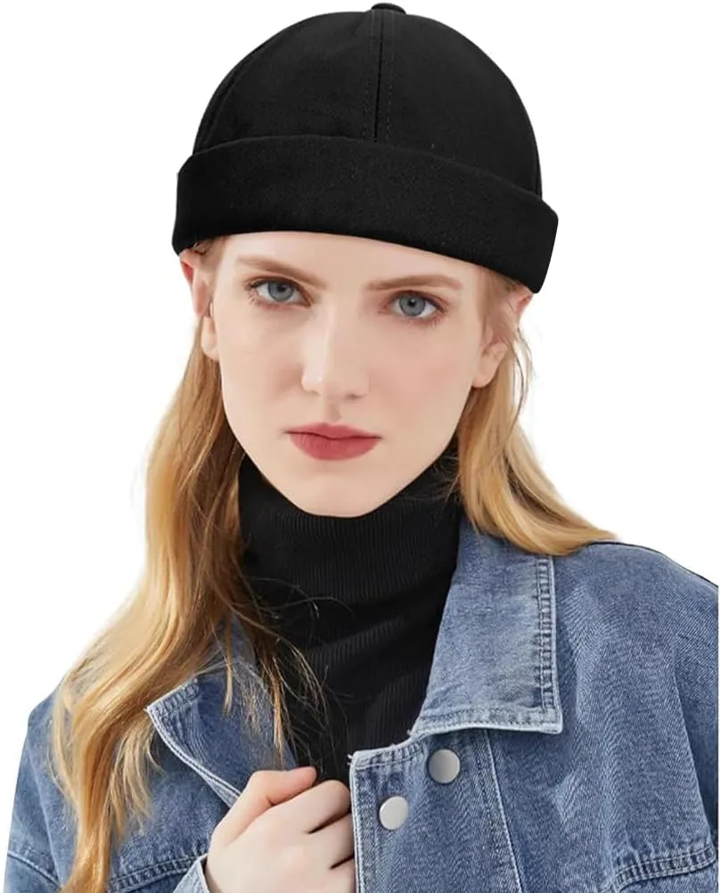 3 Pack Mens Brimless Skullcap Sailor Docker Cap Rolled Cuff Retro Beanie Hat