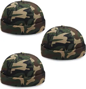 3 Pack Mens Brimless Skullcap Sailor Docker Cap Rolled Cuff Retro Beanie Hat