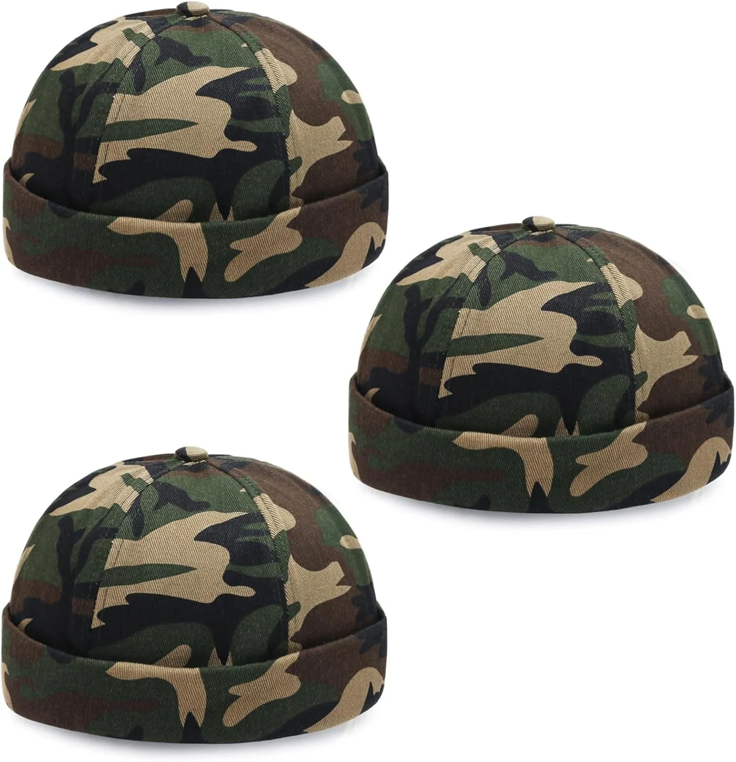 3 Pack Mens Brimless Skullcap Sailor Docker Cap Rolled Cuff Retro Beanie Hat