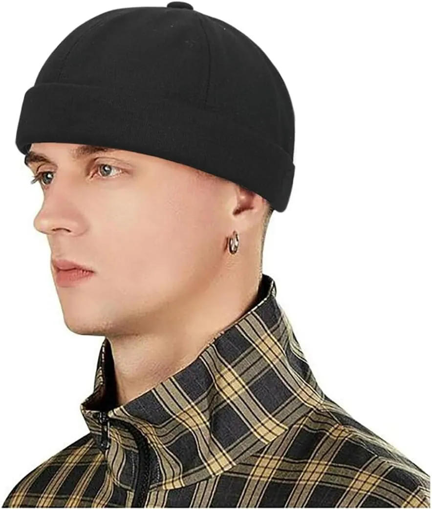 3 Pack Mens Brimless Skullcap Sailor Docker Cap Rolled Cuff Retro Beanie Hat