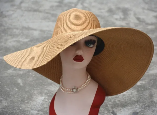 7.1''/18cm Foldable Oversized Huge Wide Brim Sun Beach Hats Straw Summer Wedding Womens Ladies Floppy Party Dressy