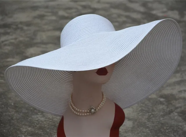 7.1''/18cm Foldable Oversized Huge Wide Brim Sun Beach Hats Straw Summer Wedding Womens Ladies Floppy Party Dressy