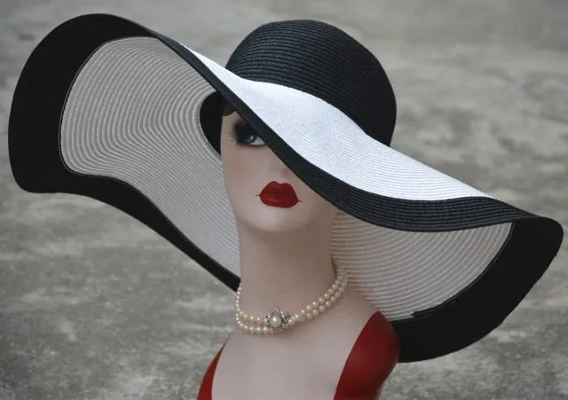 7.1''/18cm Foldable Oversized Huge Wide Brim Sun Beach Hats Straw Summer Wedding Womens Ladies Floppy Party Dressy