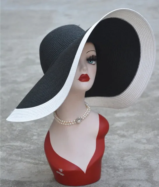 7.1''/18cm Foldable Oversized Huge Wide Brim Sun Beach Hats Straw Summer Wedding Womens Ladies Floppy Party Dressy