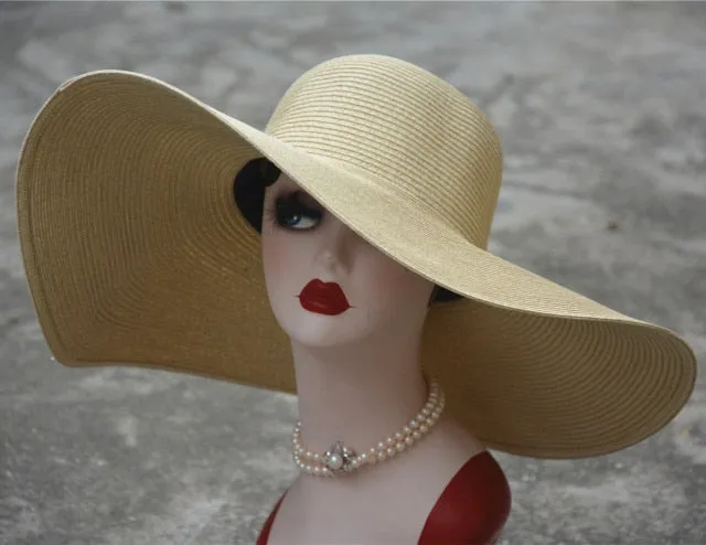 7.1''/18cm Foldable Oversized Huge Wide Brim Sun Beach Hats Straw Summer Wedding Womens Ladies Floppy Party Dressy