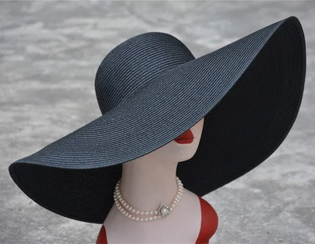 7.1''/18cm Foldable Oversized Huge Wide Brim Sun Beach Hats Straw Summer Wedding Womens Ladies Floppy Party Dressy