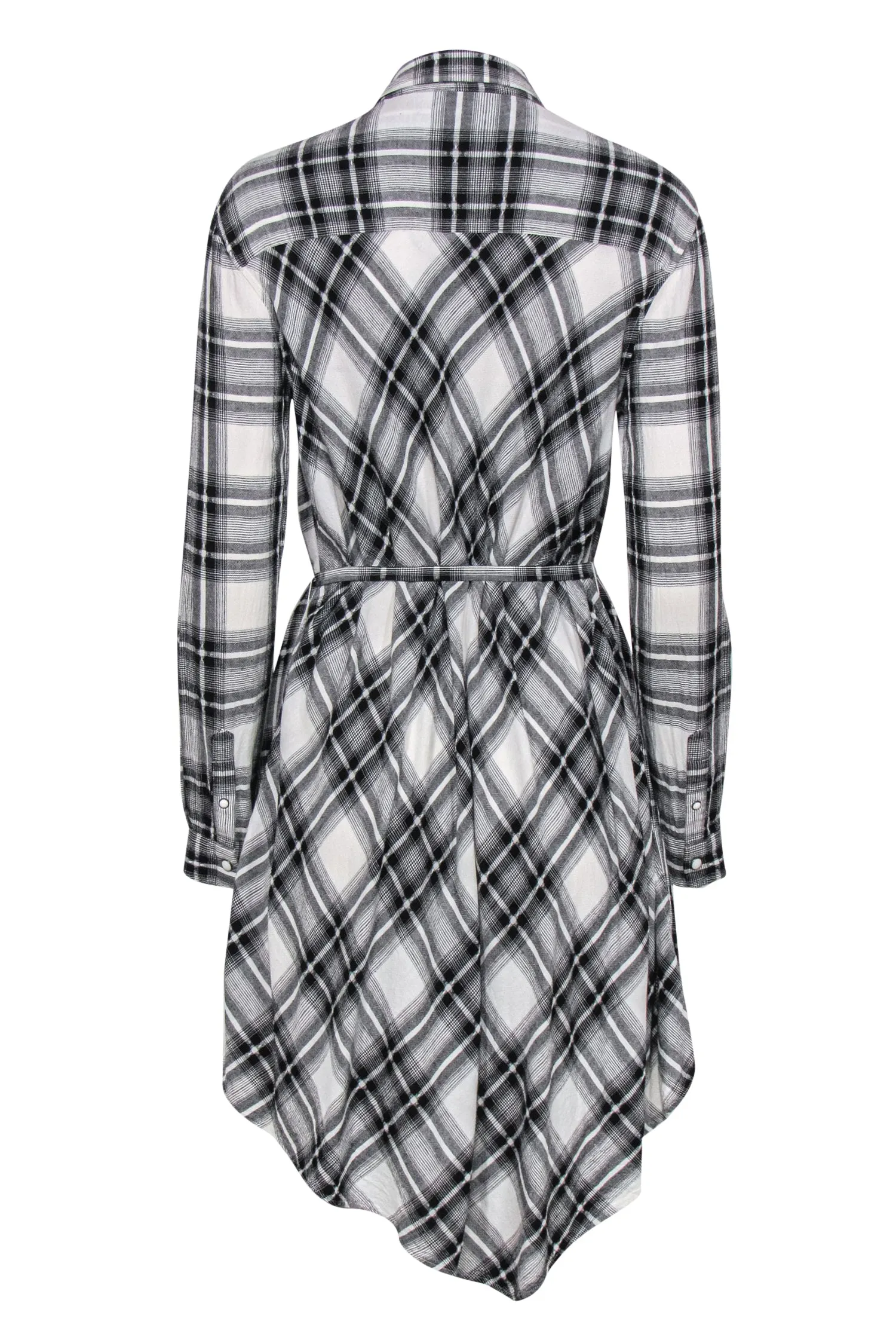 All Saints - Black & White Plaid Button-Up Belted Shirt Dress Sz S