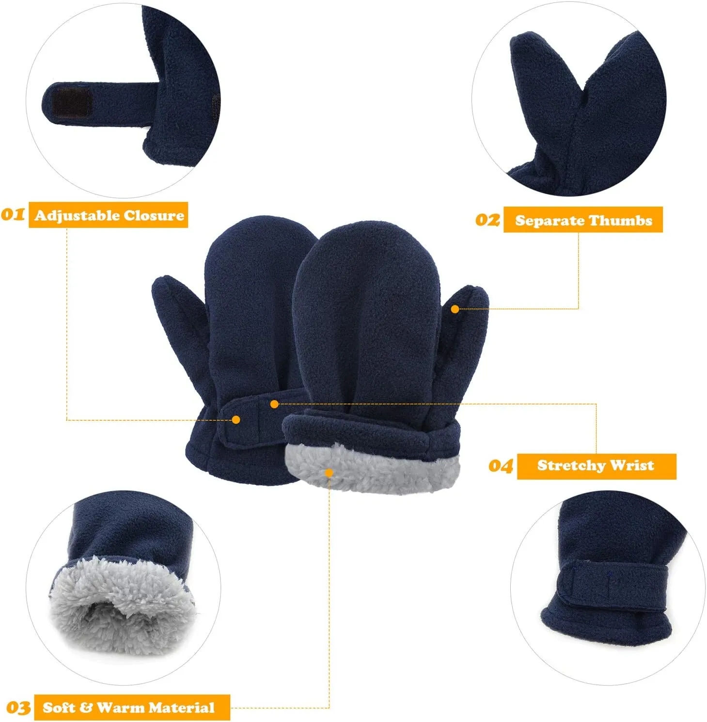 American Trends 2 Pairs Toddler Mittens Unisex Lined Fleece Gloves Winter Warm kids Mitten for Baby Boys and Girls