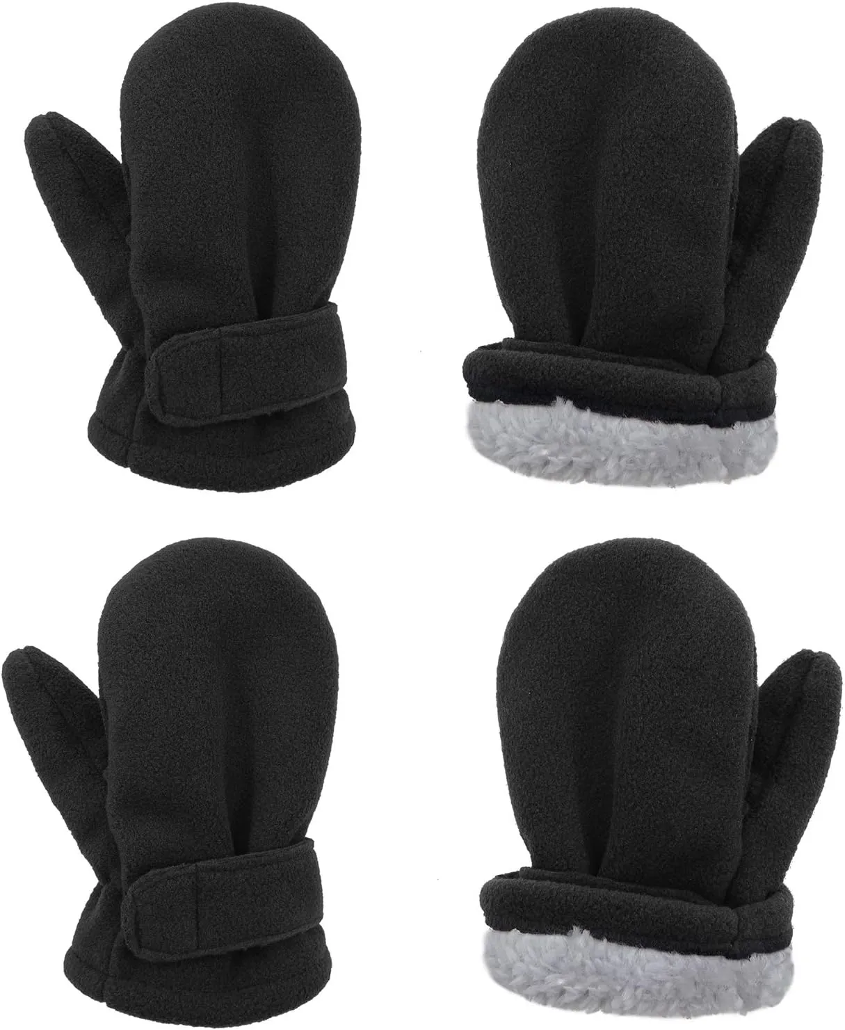 American Trends 2 Pairs Toddler Mittens Unisex Lined Fleece Gloves Winter Warm kids Mitten for Baby Boys and Girls