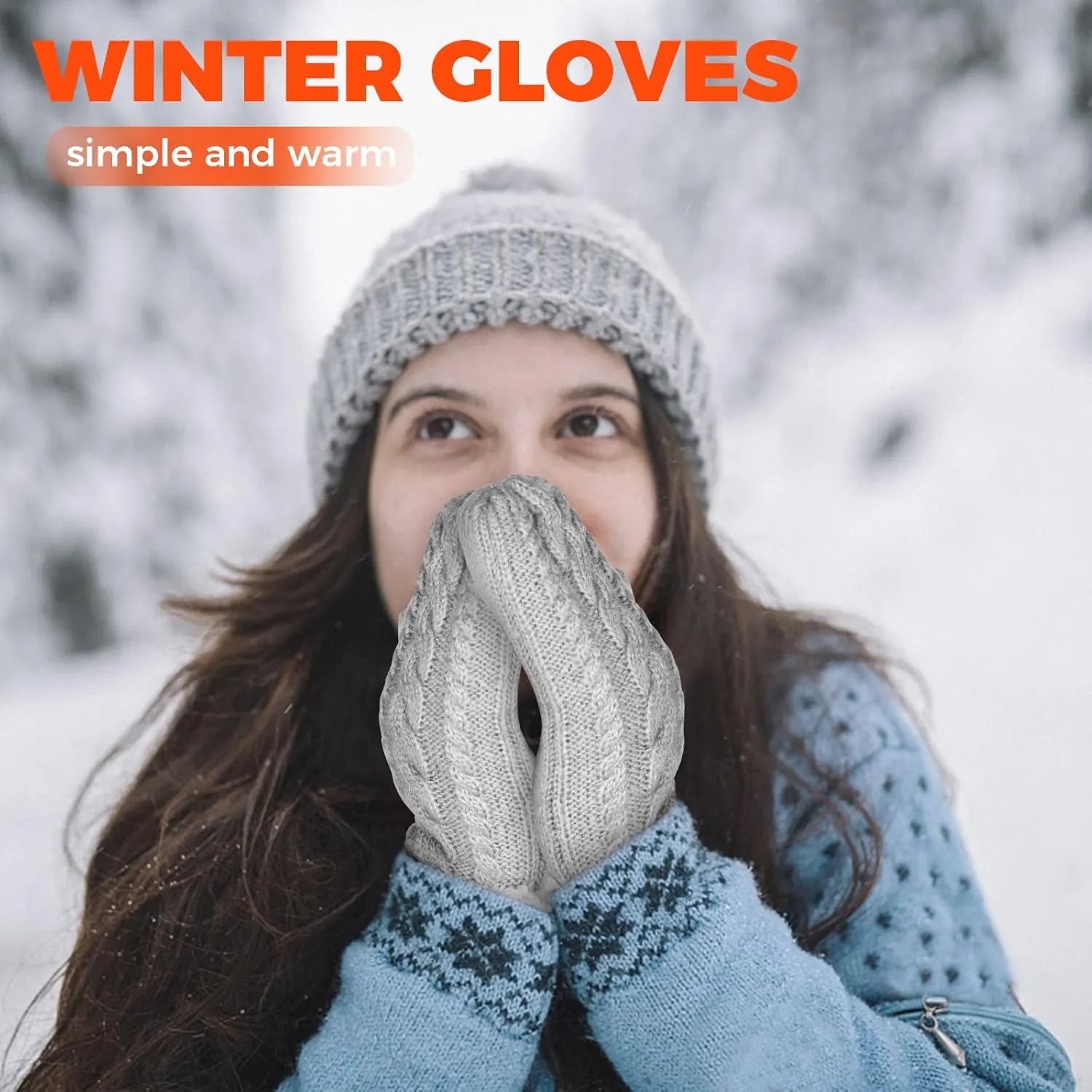 AURUZA Winter Warm Mittens for Women, Cozy Thick Knitted Gloves & Mittens Warm Soft Lining Cold Weather Accessories Gifts