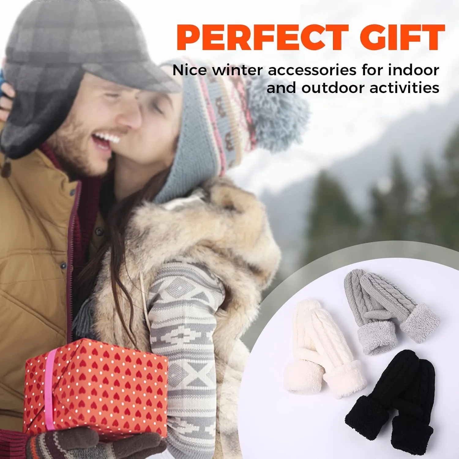 AURUZA Winter Warm Mittens for Women, Cozy Thick Knitted Gloves & Mittens Warm Soft Lining Cold Weather Accessories Gifts