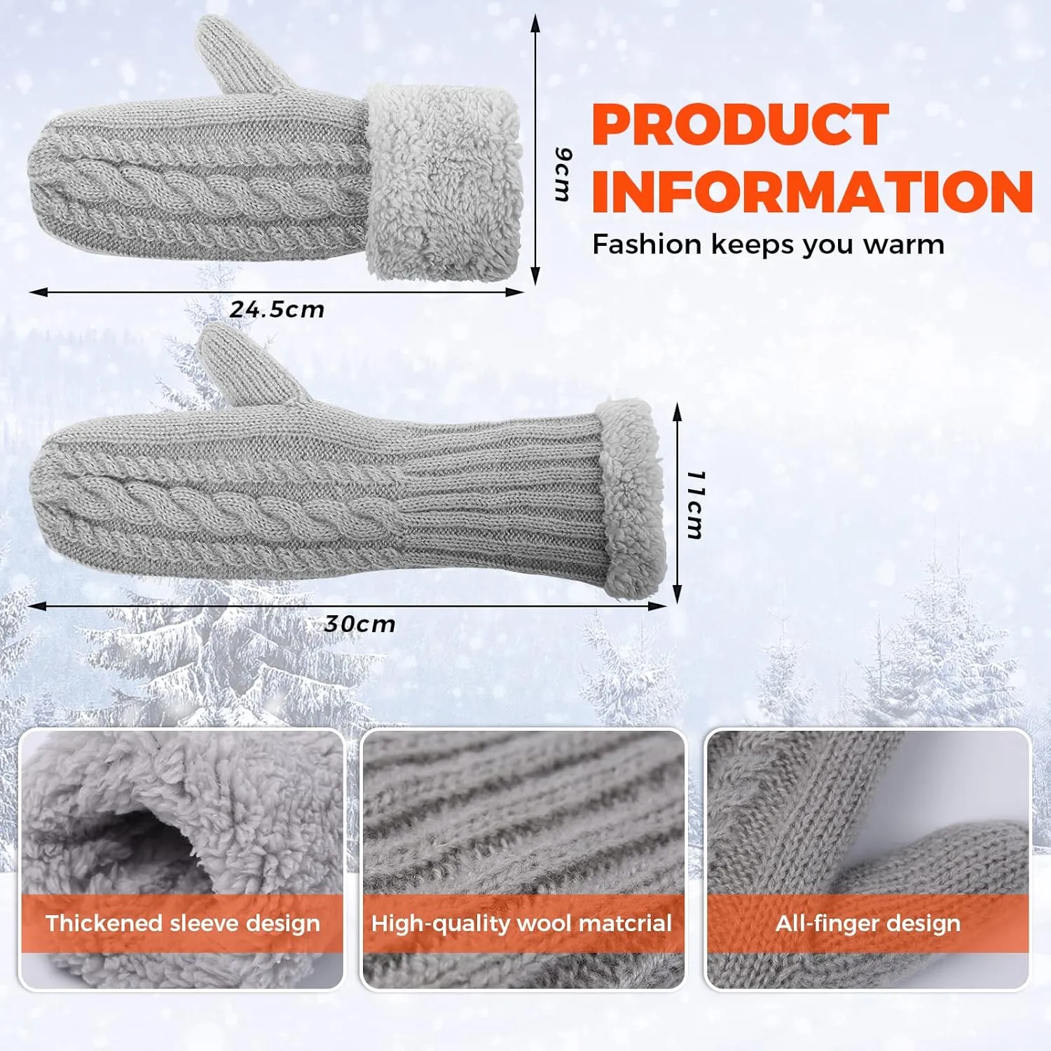 AURUZA Winter Warm Mittens for Women, Cozy Thick Knitted Gloves & Mittens Warm Soft Lining Cold Weather Accessories Gifts