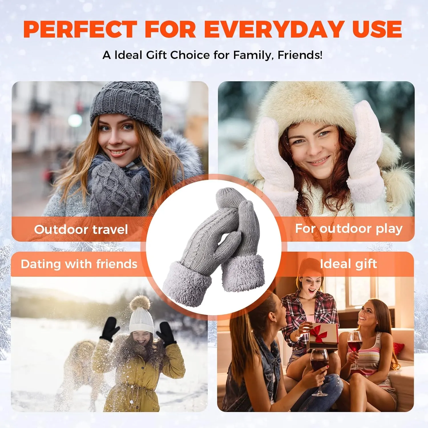 AURUZA Winter Warm Mittens for Women, Cozy Thick Knitted Gloves & Mittens Warm Soft Lining Cold Weather Accessories Gifts