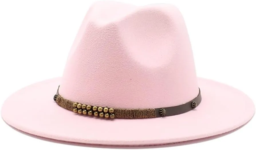 Autumn and Winter Woolen Jazz Hat Men and Women Retro Flat Brim Hat British Style Woolen Felt Hat with Large Brim Fengyan Cowboy Hats (Color : Rose Red, Size : 56-58cm)