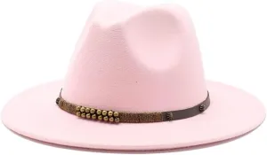 Autumn and Winter Woolen Jazz Hat Men and Women Retro Flat Brim Hat British Style Woolen Felt Hat with Large Brim Fengyan Cowboy Hats (Color : Rose Red, Size : 56-58cm)