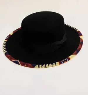 Black beaded fedora hat/cowboy hat|summer hats|brim hat with cream and brown bead work with free shipping world wide