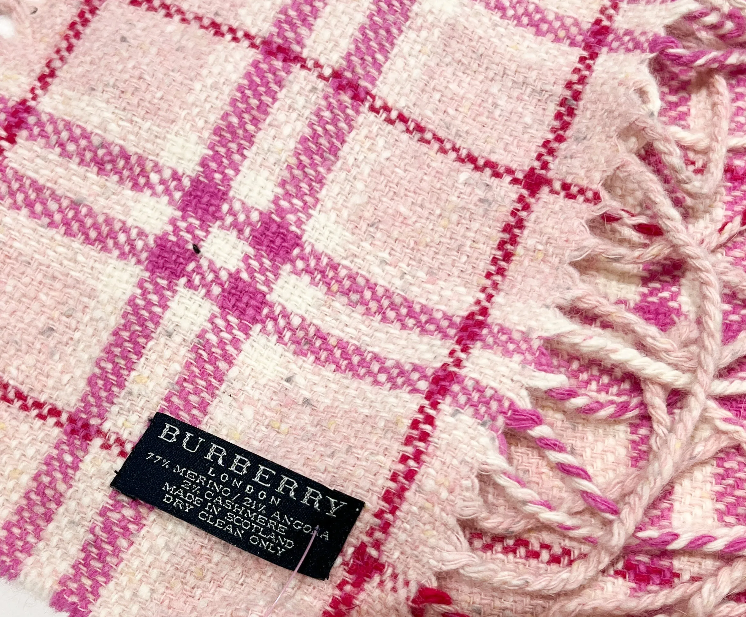 Burberry pink plaid fringe scarf