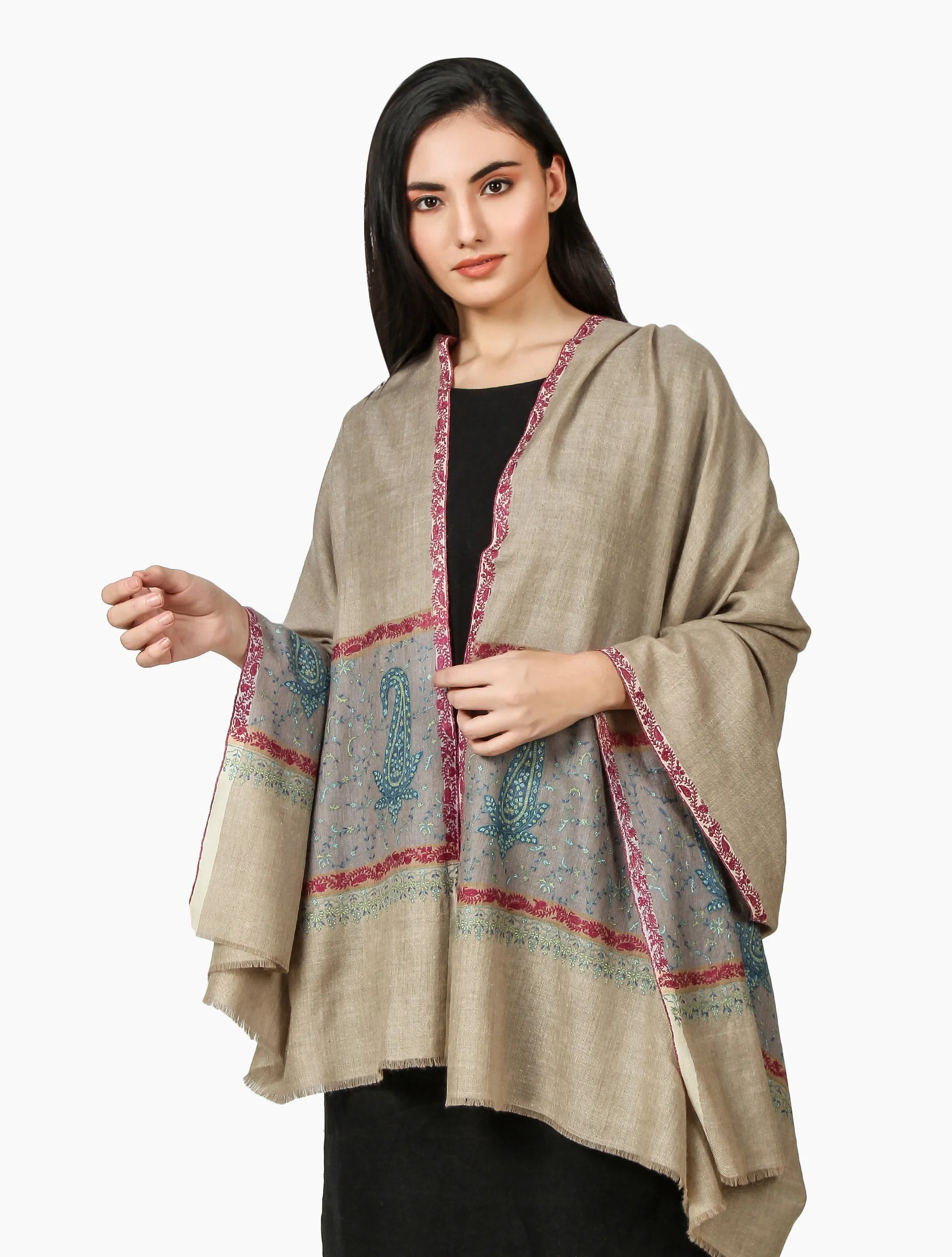 Cashmere Pashmina Shawl Embroidered (Natural Toosh)