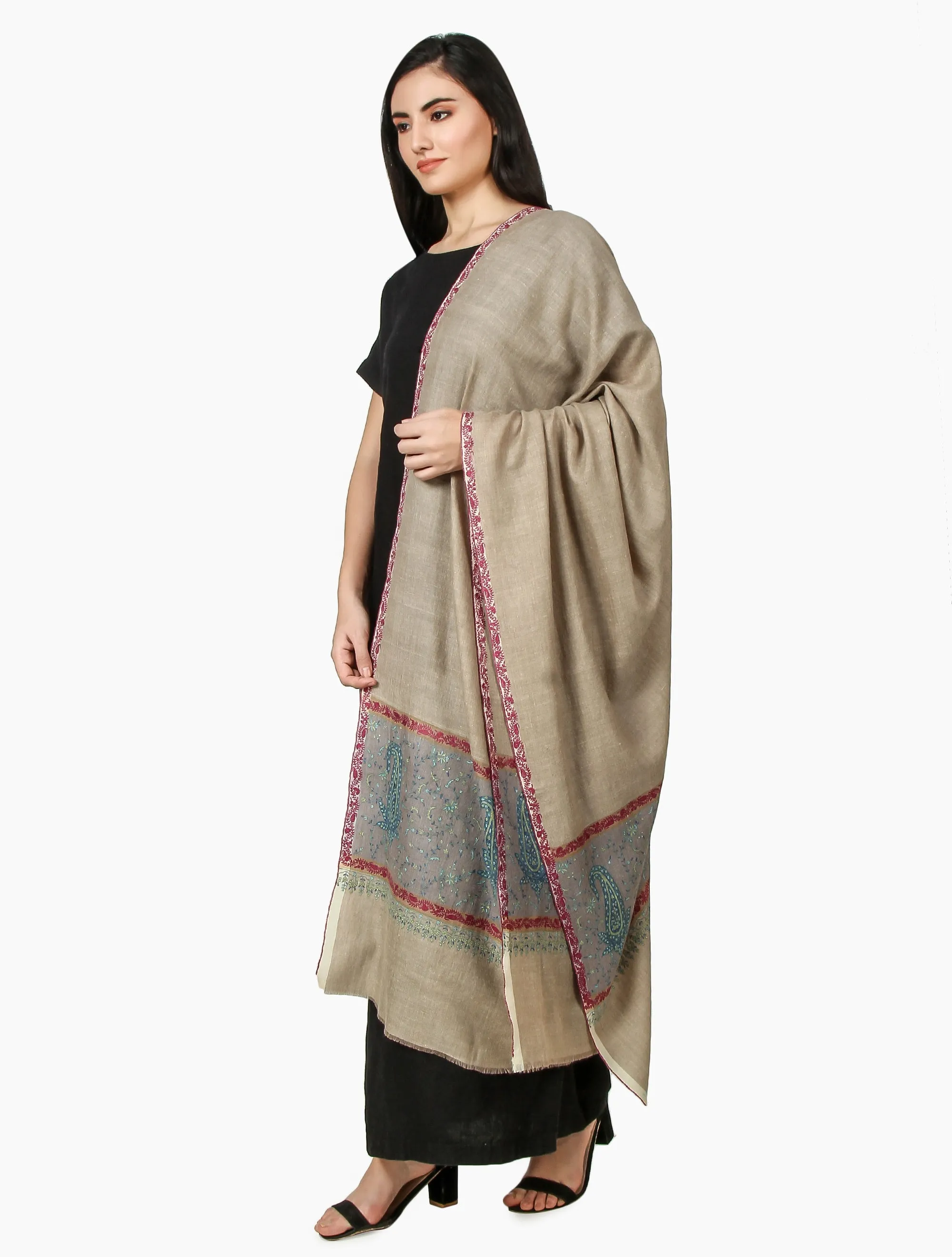 Cashmere Pashmina Shawl Embroidered (Natural Toosh)