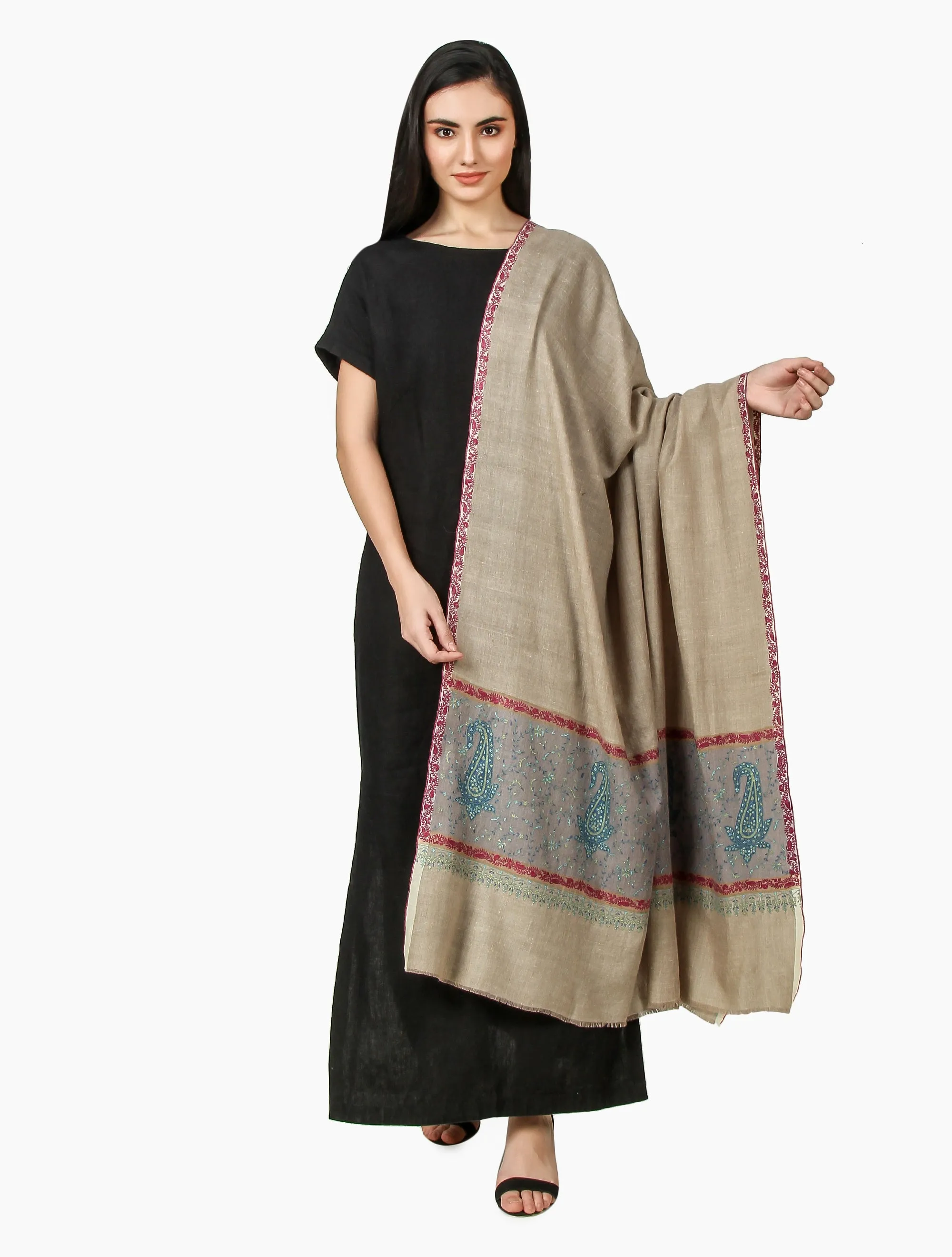 Cashmere Pashmina Shawl Embroidered (Natural Toosh)