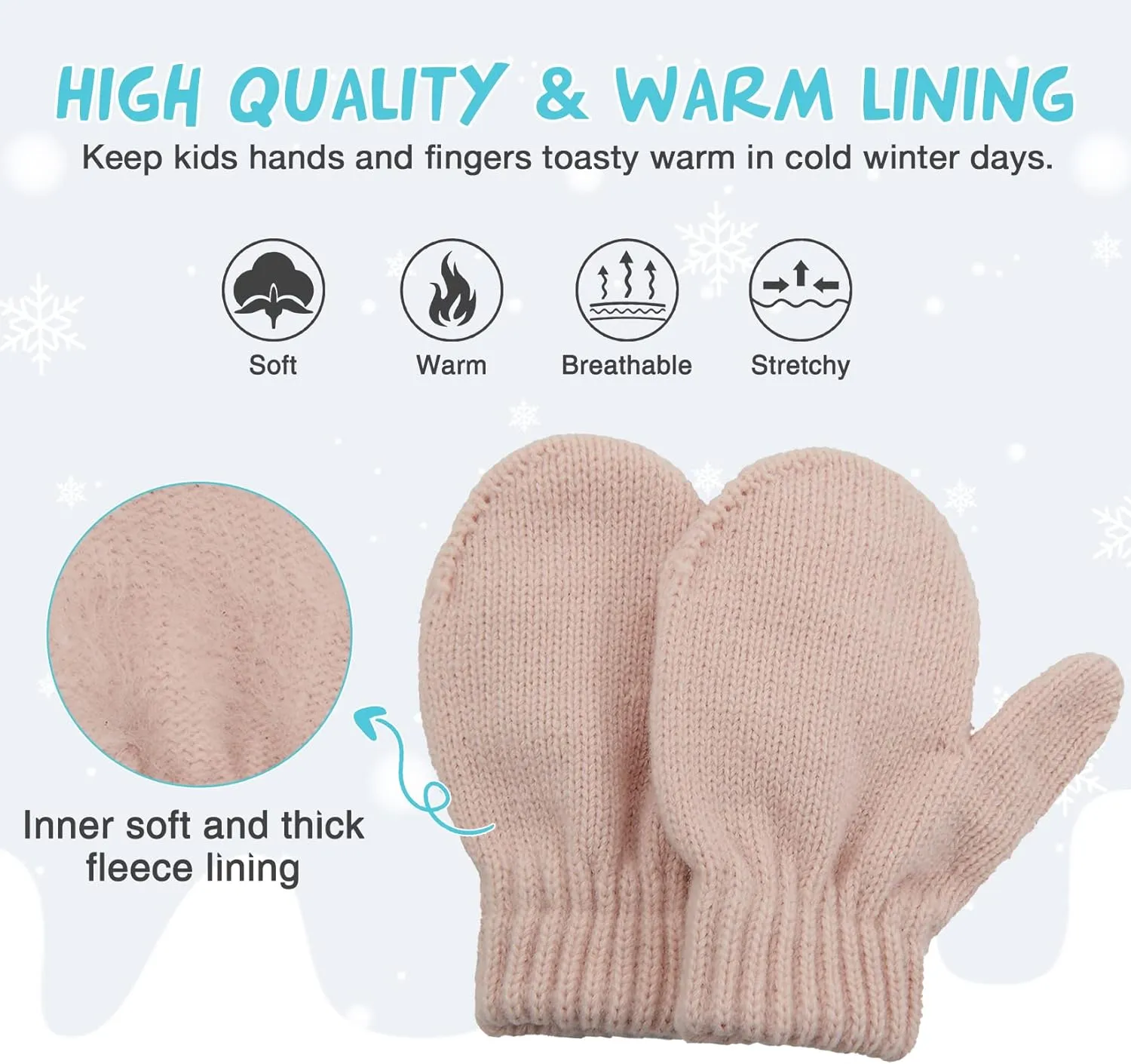 Century Star Toddler Mittens Kids Winter Gloves Knitted Warm Magic Mittens for Boys Girls Fleece Lined Gloves