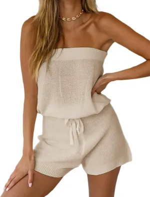 Chang Yun Womens Summer Jumpsuits Casual Loose Sleeveless Off Shoulder Elastic Waist Romper Loungewear Two Piece Outfits