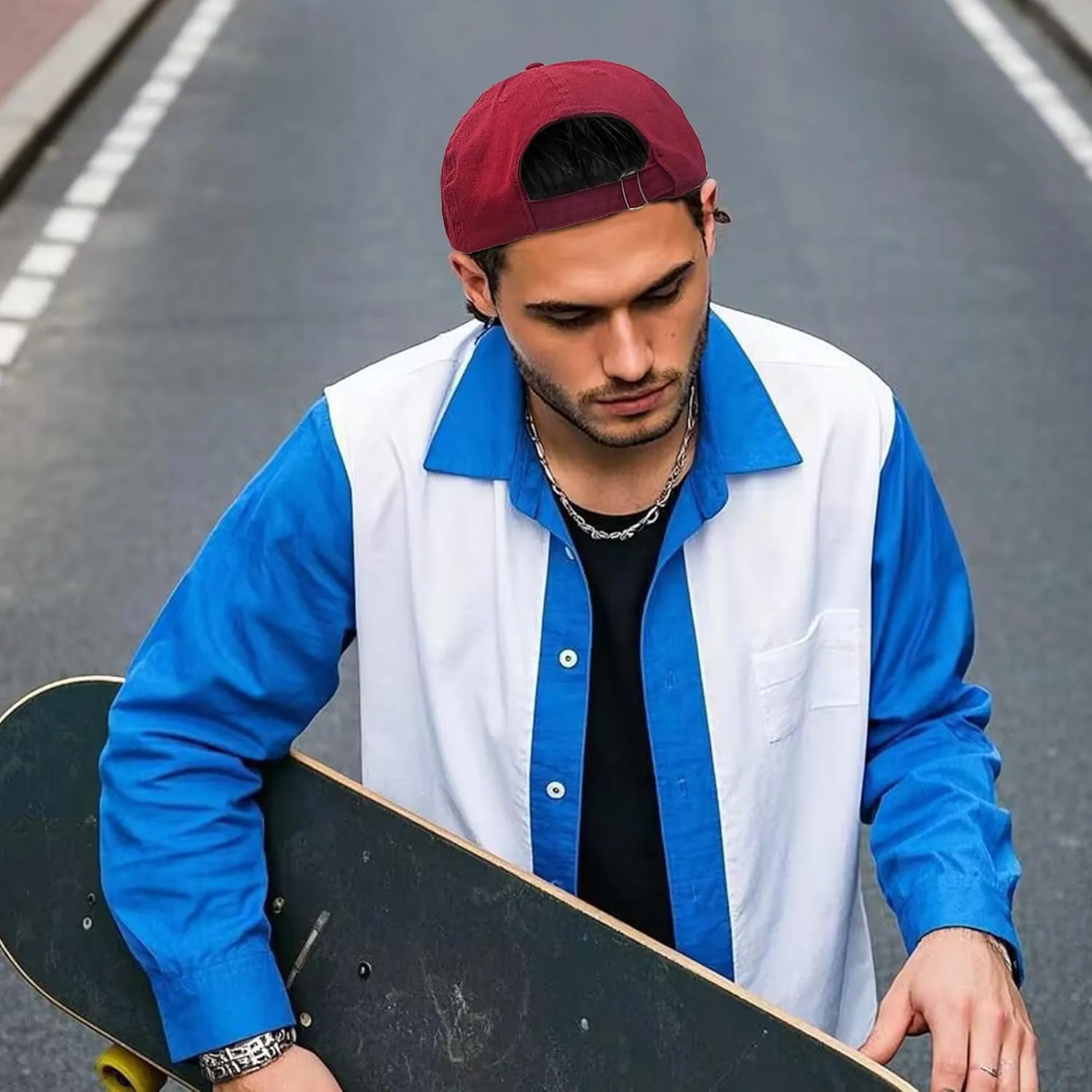 Clakllie Flat Bill Baseball Cap Snapback Trucker Hat Steet Casual Hip Hop Cap Breathable Runner Cap Vintage Low Profile Hat