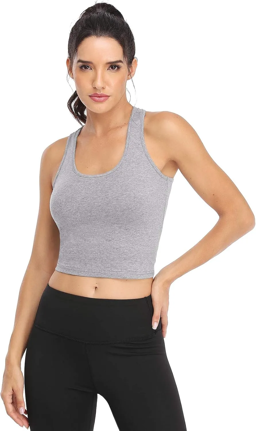 Cotton Workout Crop Tank Top for Women Racerback Yoga Tank Tops Athletic Sports Shirts Exercise Undershirts 4 Pack