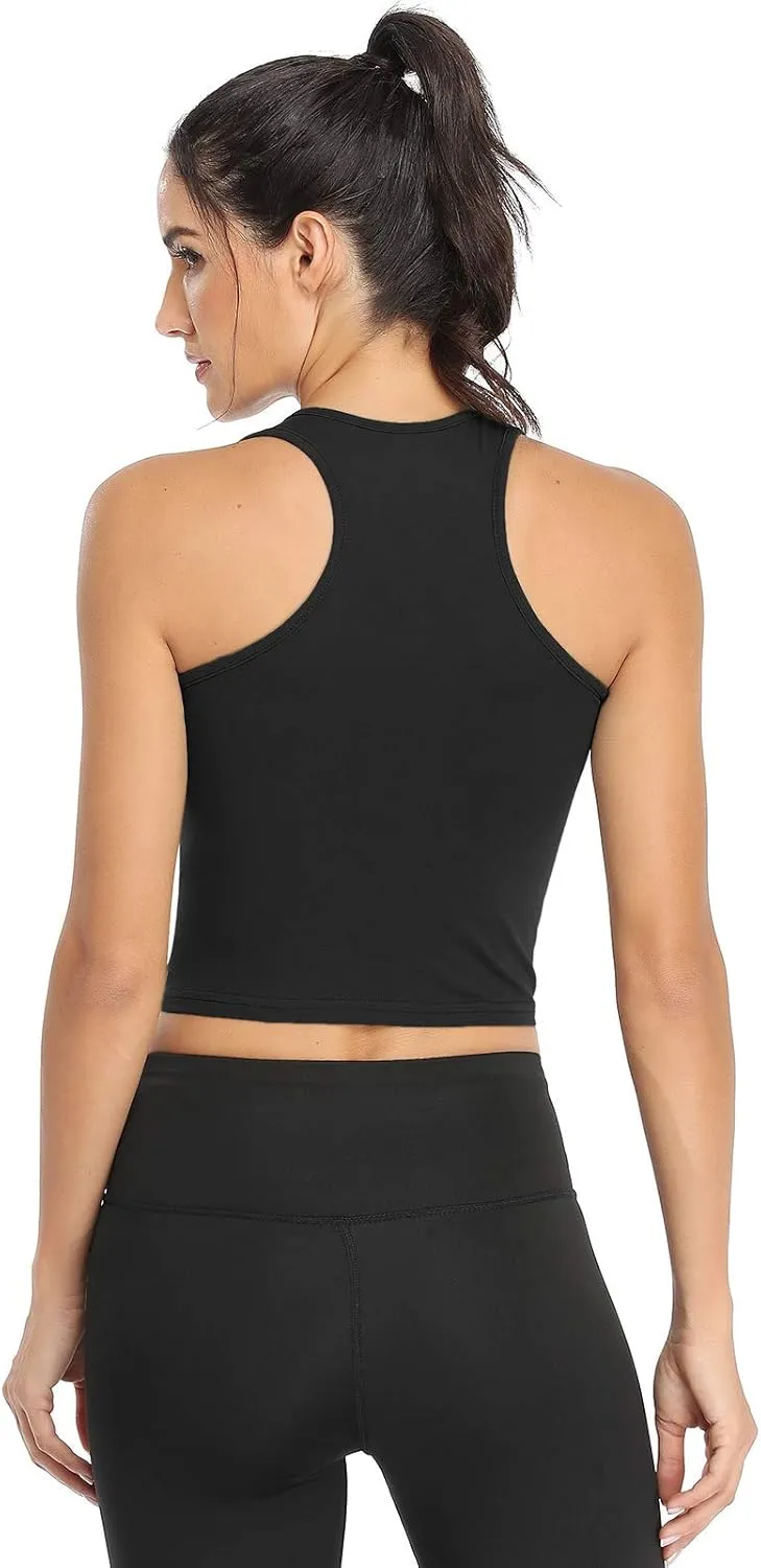 Cotton Workout Crop Tank Top for Women Racerback Yoga Tank Tops Athletic Sports Shirts Exercise Undershirts 4 Pack