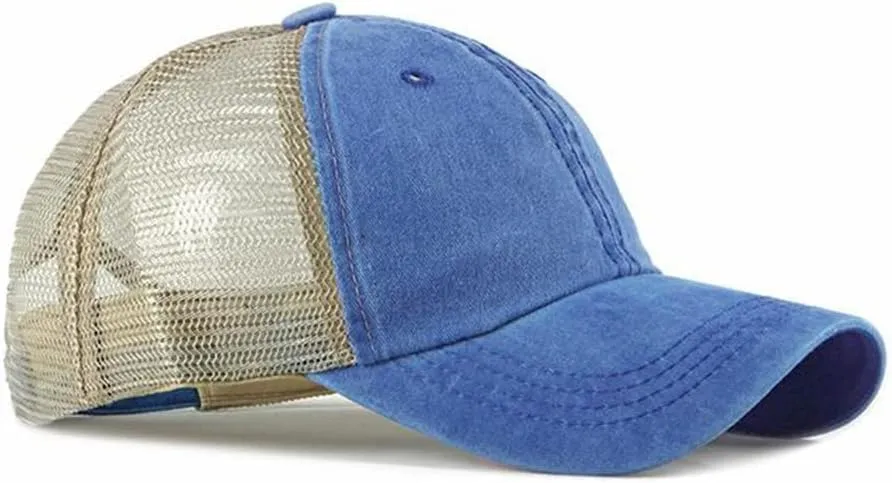 Croogo Men's Adjustable Mesh Back Cap Curved Bill Snapback Mesh Baseball Cap Retro Washed Trucker Cap Breathable Sun Hat
