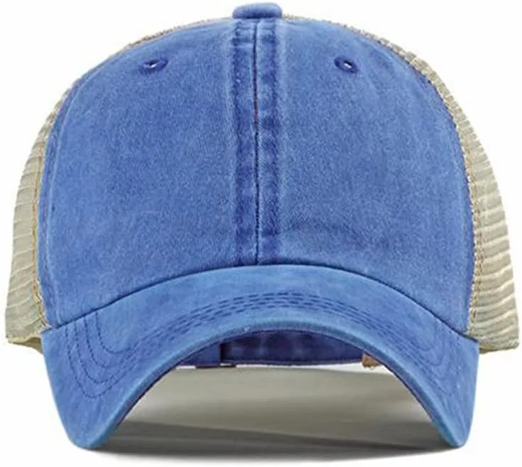 Croogo Men's Adjustable Mesh Back Cap Curved Bill Snapback Mesh Baseball Cap Retro Washed Trucker Cap Breathable Sun Hat