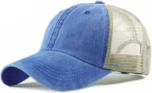 Croogo Men's Adjustable Mesh Back Cap Curved Bill Snapback Mesh Baseball Cap Retro Washed Trucker Cap Breathable Sun Hat