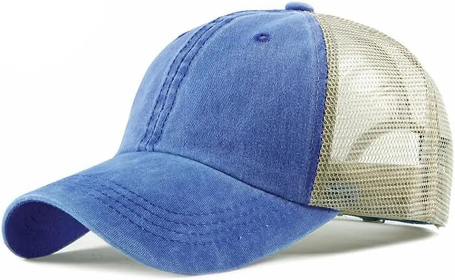 Croogo Men's Adjustable Mesh Back Cap Curved Bill Snapback Mesh Baseball Cap Retro Washed Trucker Cap Breathable Sun Hat