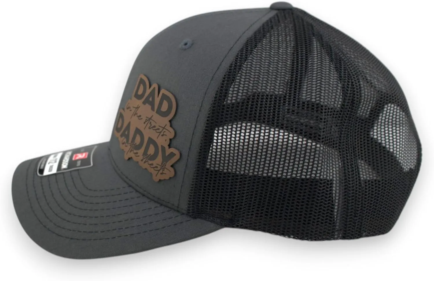 Dad in The Streets Daddy in The Sheets Trucker Hat - Adjustable Babseball Cap with Leather Patch