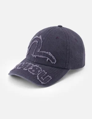 Distressed Seagull and Logo Embroidery Denim Cap