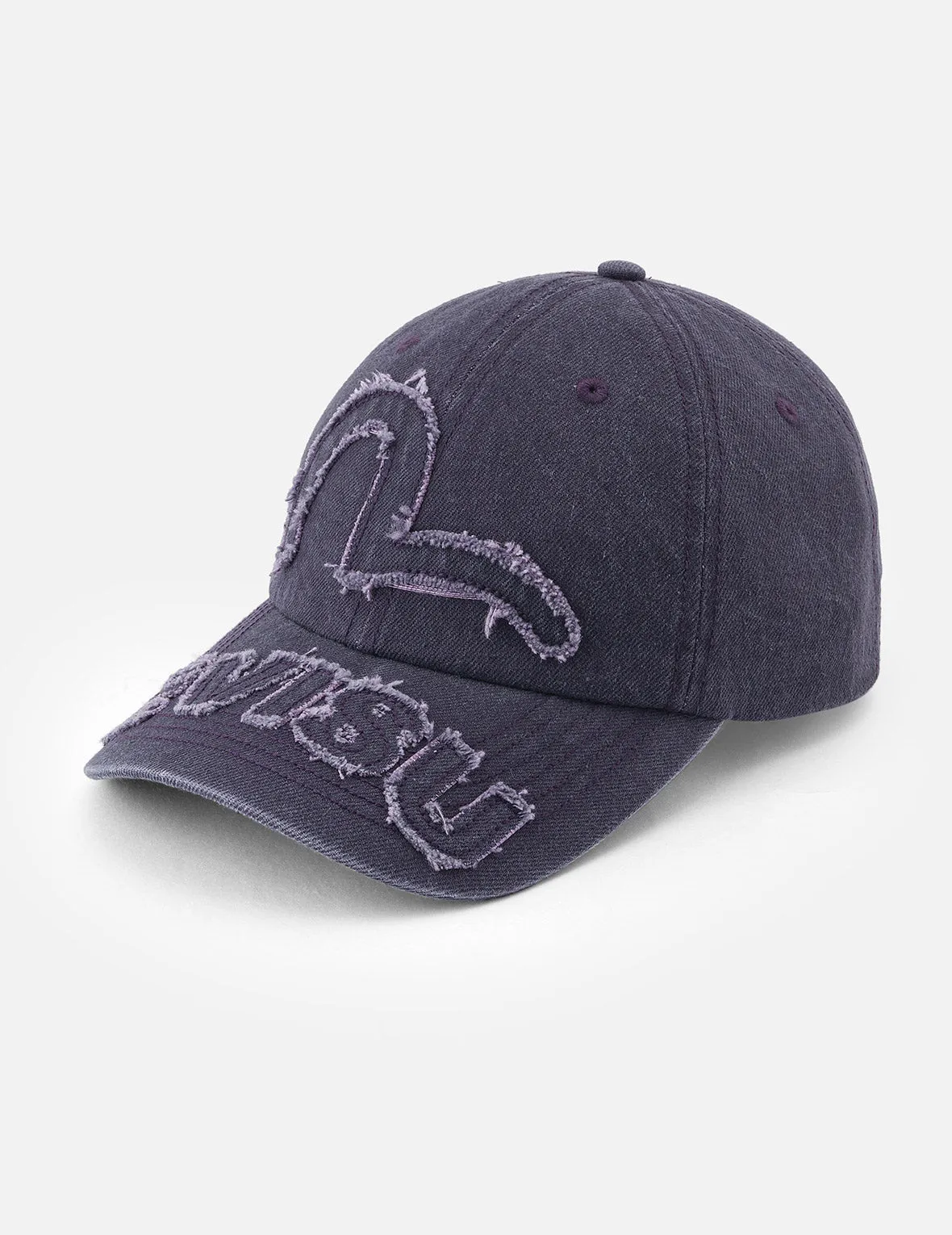 Distressed Seagull and Logo Embroidery Denim Cap
