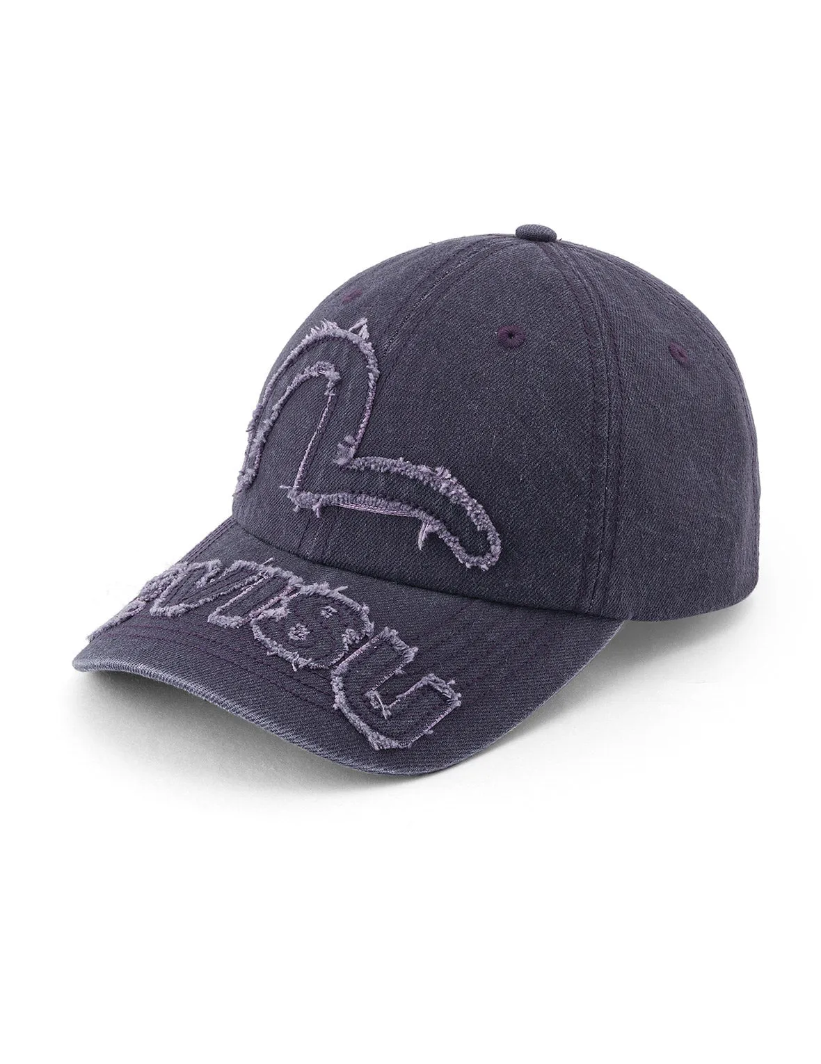 Distressed Seagull and Logo Embroidery Denim Cap