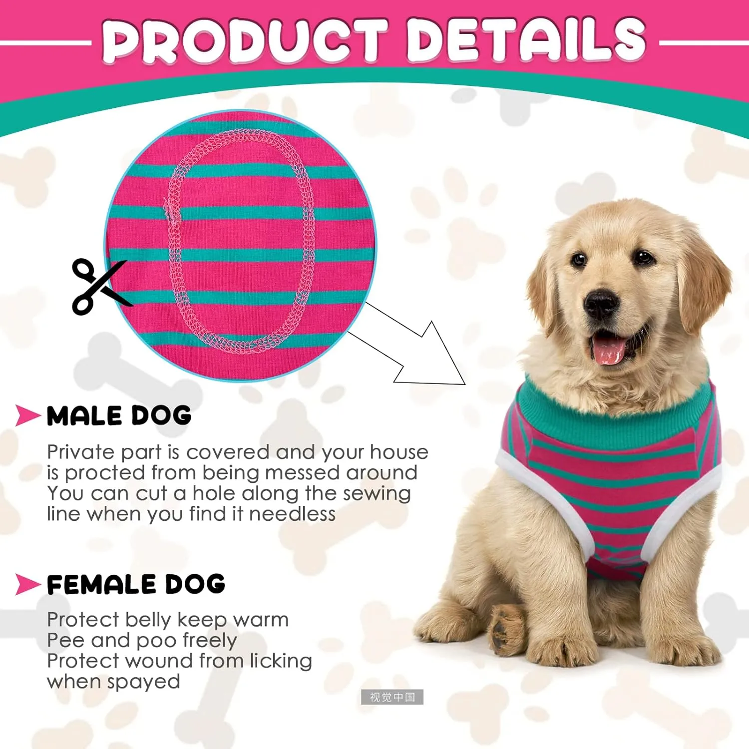 Dog Recovery Suit, Puppy Surgical Pajamas Bodysuit for Dogs Cats After Spay Neuter Surgery Abdominal Wound Bandages, Striped Onesie Pant for Shedding Skin Disease, Anti-Licking Cone Alternative S