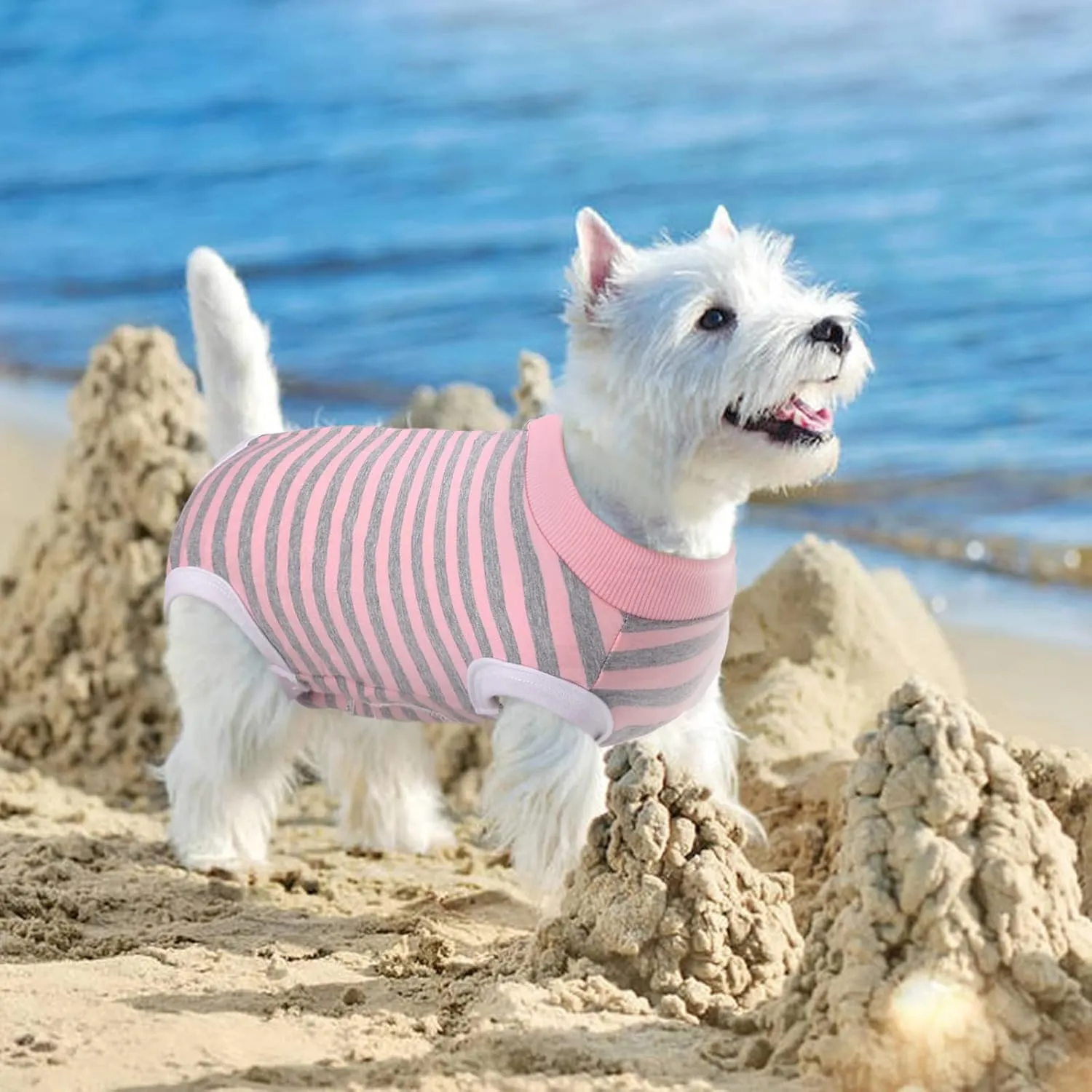 Dog Recovery Suit, Puppy Surgical Pajamas Bodysuit for Dogs Cats After Spay Neuter Surgery Abdominal Wound Bandages, Striped Onesie Pant for Shedding Skin Disease, Anti-Licking Cone Alternative S