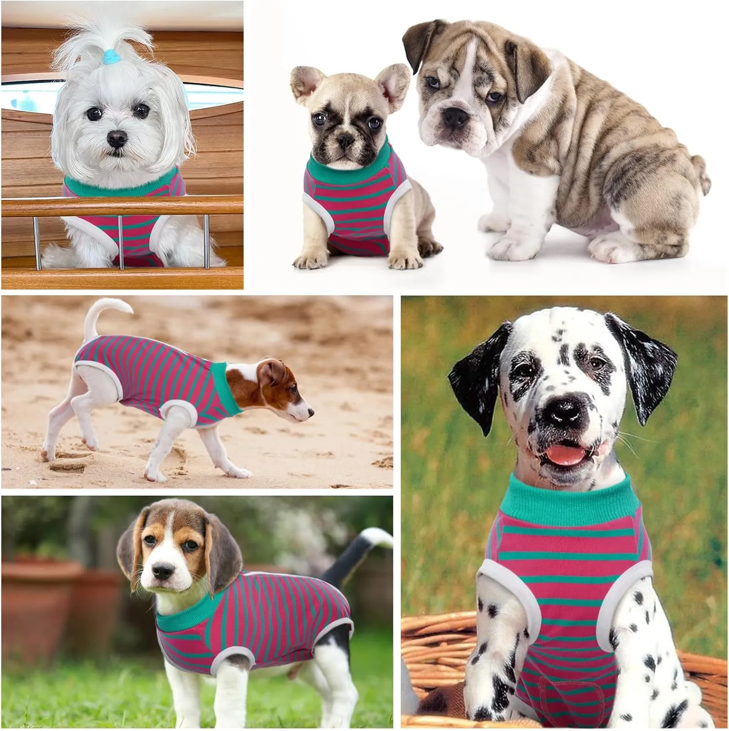 Dog Recovery Suit, Puppy Surgical Pajamas Bodysuit for Dogs Cats After Spay Neuter Surgery Abdominal Wound Bandages, Striped Onesie Pant for Shedding Skin Disease, Anti-Licking Cone Alternative S