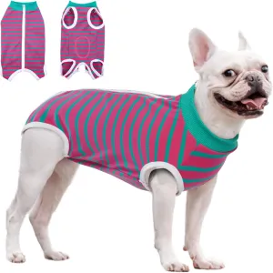 Dog Recovery Suit, Puppy Surgical Pajamas Bodysuit for Dogs Cats After Spay Neuter Surgery Abdominal Wound Bandages, Striped Onesie Pant for Shedding Skin Disease, Anti-Licking Cone Alternative S
