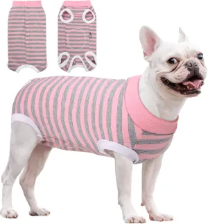 Dog Recovery Suit, Puppy Surgical Pajamas Bodysuit for Dogs Cats After Spay Neuter Surgery Abdominal Wound Bandages, Striped Onesie Pant for Shedding Skin Disease, Anti-Licking Cone Alternative S