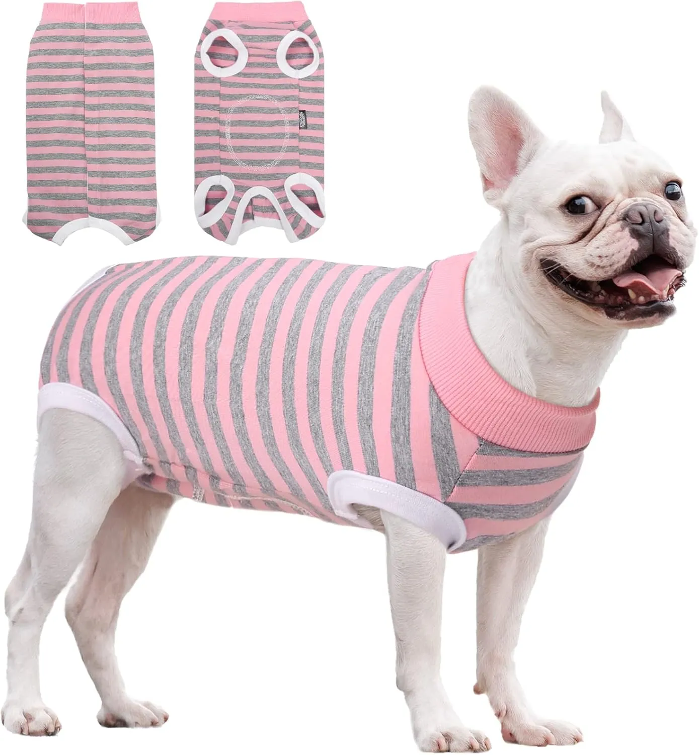Dog Recovery Suit, Puppy Surgical Pajamas Bodysuit for Dogs Cats After Spay Neuter Surgery Abdominal Wound Bandages, Striped Onesie Pant for Shedding Skin Disease, Anti-Licking Cone Alternative S