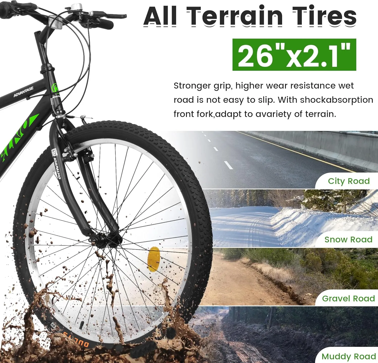Ecarpat 24/26/27.5 Inch Mountain Bike, Dual/Front Suspension Mens Mountain Bike with 21 Speeds High-Carbon Steel Frame and Disc/V Brakes, Adult Sport Bicycle for Trail Snow Commuter City Road