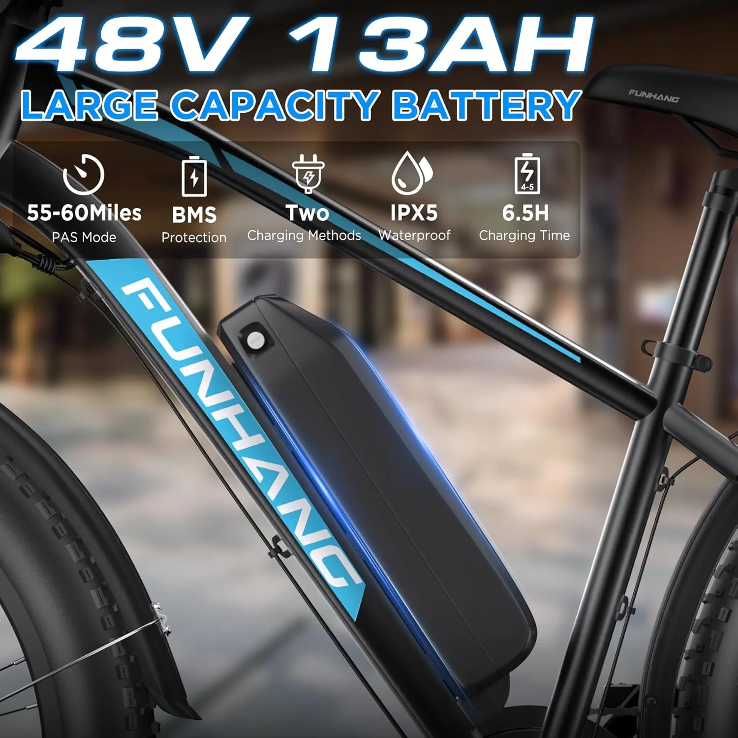 Electric Bike for Adults, 1000W Peak Ebike, 25MPH 60Miles Electric Mountain Bike, 26" Fat Tire Electric Bicycle with 48V 13AH Battery, Rear Rack, Turn Signal, Lockable Suspension Fork,7 Speed