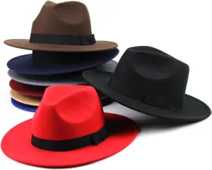 Fashionable Wide Brim Fedora Sun Hat for Women Men's Gentleman Hat Royal Blue
