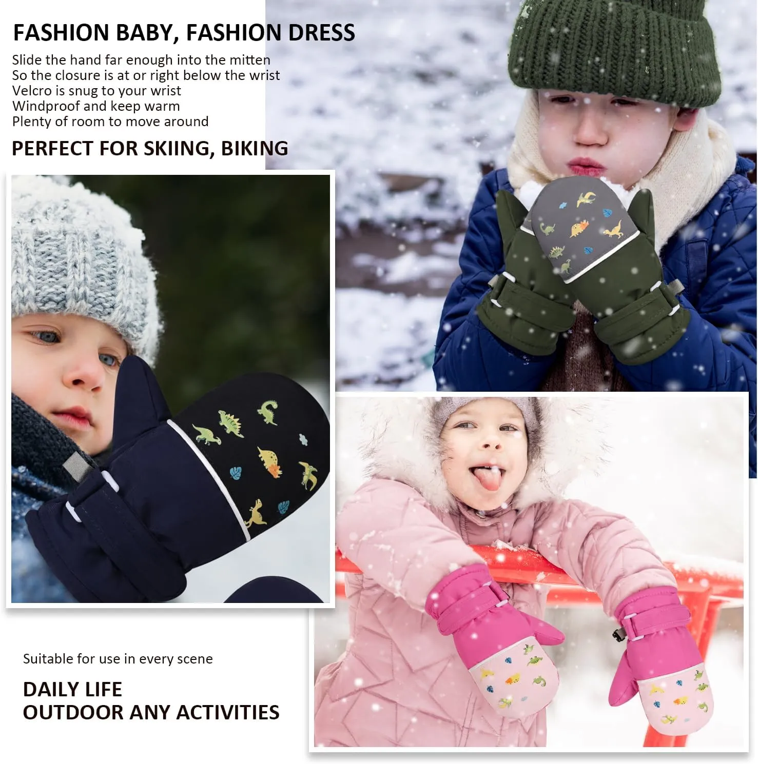Fleece Lined Mittens for Baby Boys Girls,Infant Baby Toddler Little Kids Winter Gloves Mittens for Children